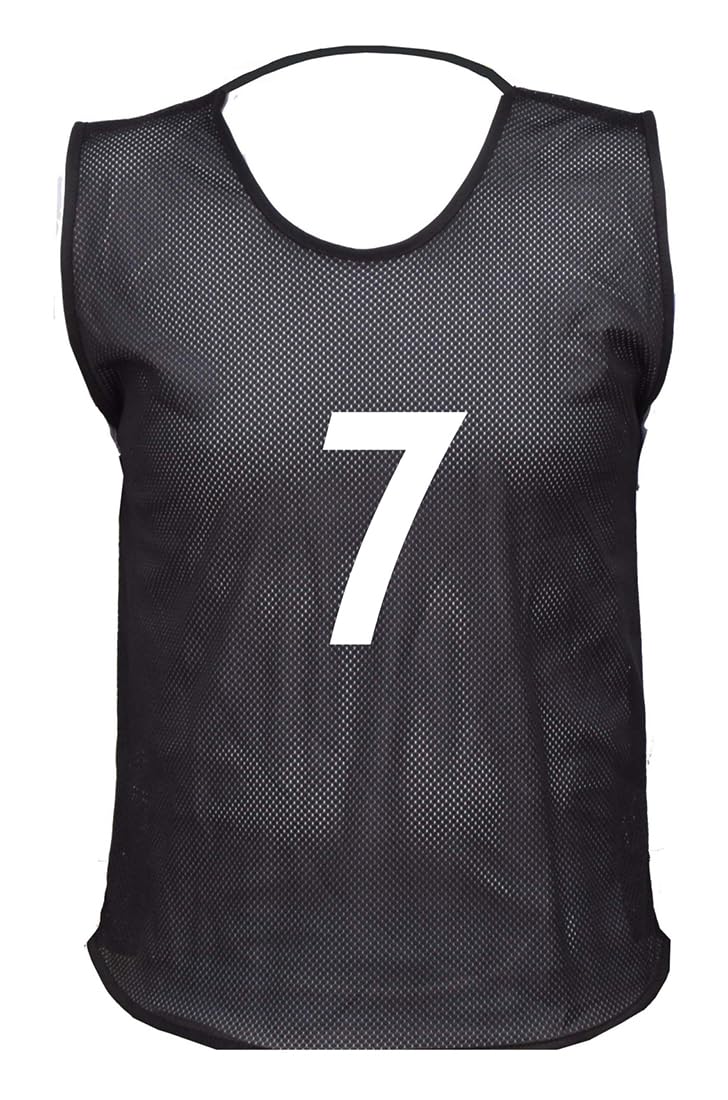 10 MESH BIBS FOOTBALL TRAINING SPORTS BIBS PRINTED NUMBER (1-10 OR number of your choice) Back only (Black, Youth (Men's Small to Medium))