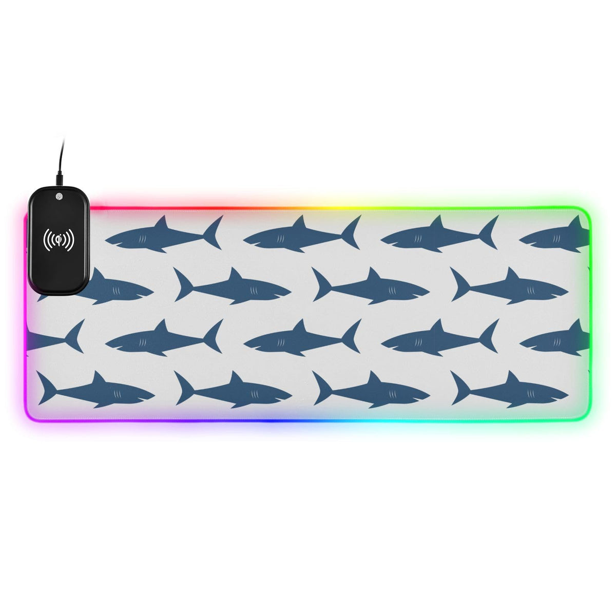 Blue Shark Wireless Charging Mouse Pad for Mobile Phone Extra Large Gaming Mousepad with 13 Lighting Modes Keyboard Mat for MacBook PC Laptop Desk Office Home Gaming