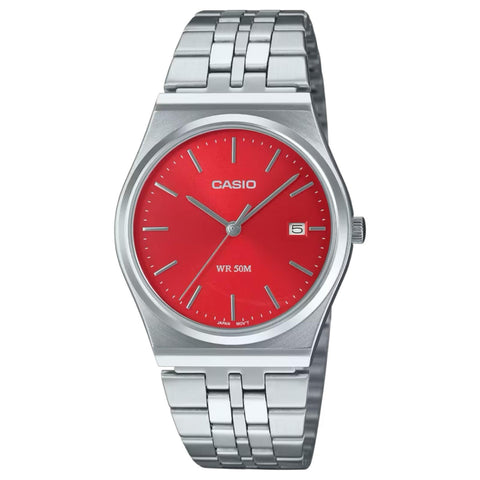 Casio MTP Series Analogue Quartz (35mm) Cherry Red Sunray Dial/Stainless Steel Bracelet MTP-B145D-4A2VEF
