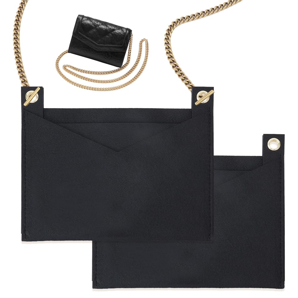 WADORN 2pcs Felt Purse Insert Organizer, Pocket Insert Liner Mini Handbag Shaper Bag in Bag Rectangle Envelope Bag Organizer Insert for Women Clutch Pochette Coin Purse, 8.7x7.2 Inch, Black