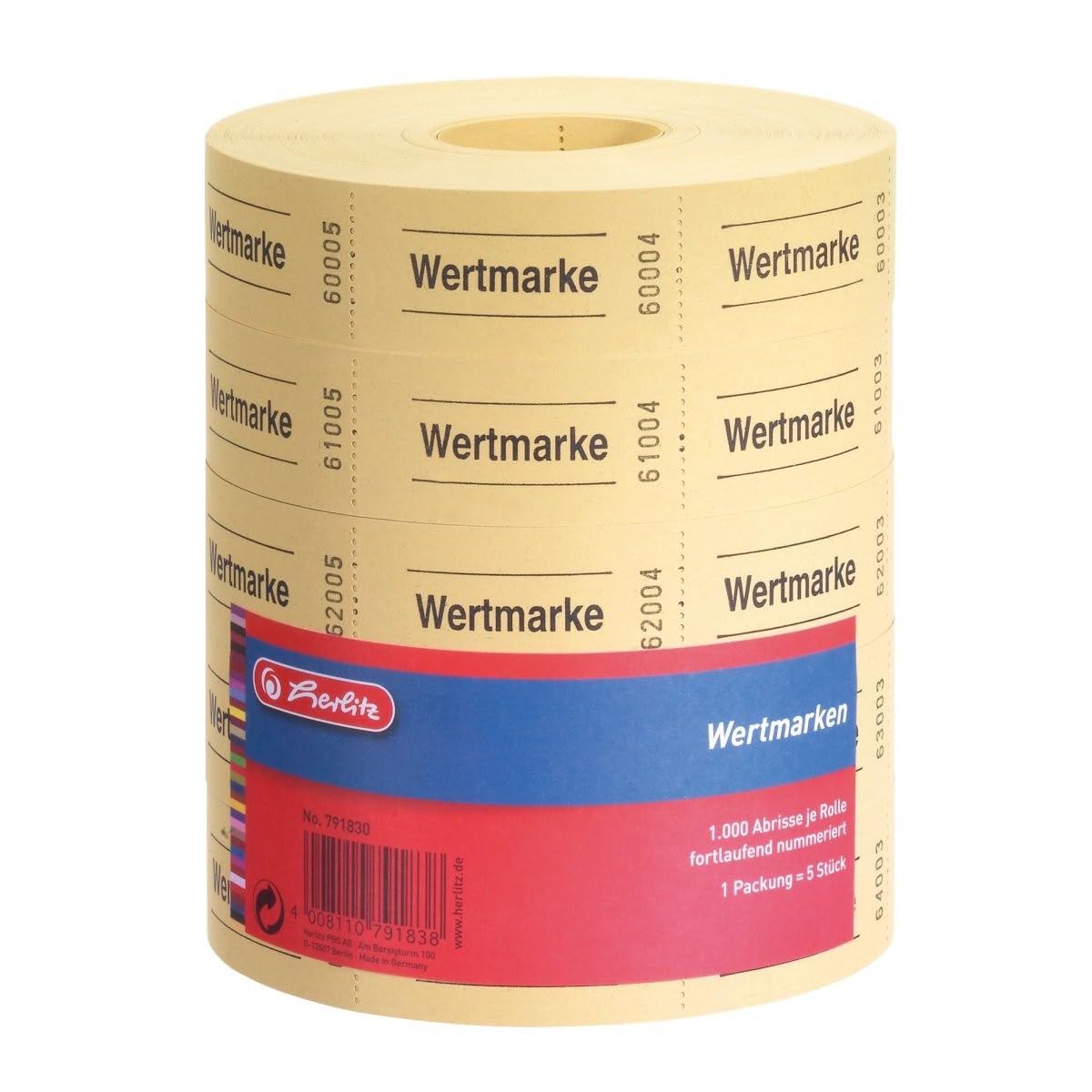 Herlitz 791830 Neutrale Value Brands, 5x1000 Abrisse, farblich Sortiert