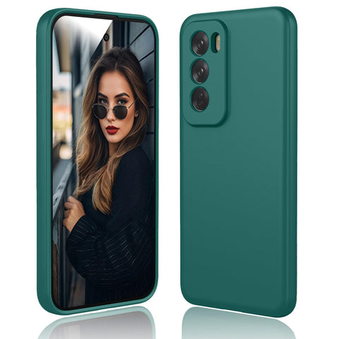 DESSEN Back Cover for Oppo Reno 12 Pro 5G / Reno12 Pro 5G - Liquid Silicone Shockproof Protective Phone Case Slim Soft TPU Bumper Shell with Anti-Scratch Microfiber Lining, Dark Green