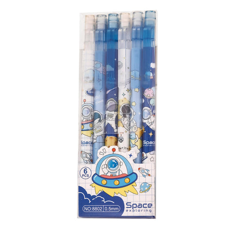 MOZXIRZ 4 Pcs Cute Mechanical Pencils with Top Eraser 0.5mm Cartoon Space Mechanical Pencil School Pencil for Kids Boy Girl Women (6pcs Space)