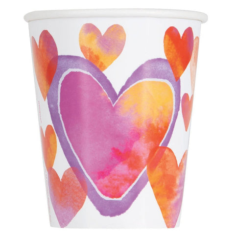 Watercolor Hearts Valentine's Day Party Cups, 9 oz., 8 Ct.