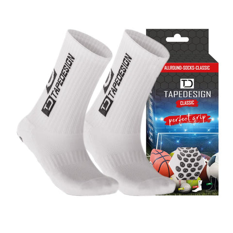 Tapedesign - "Classic 1 Pair Non-Slip Football Grip Socks White (Size 5-14) for Men, Women & Kids - Soccer Socks for Adults & Youth (Unisex) - Anti-Slip Sport Socks for Basketball, Tennis & Running