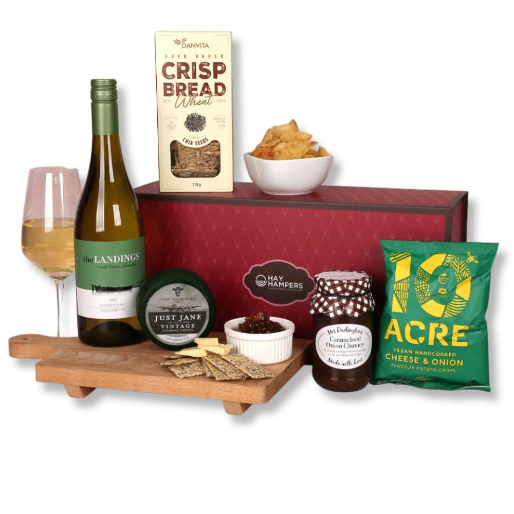 Hay Hampers White Wine Gift Set With Cheese & Crisps - Cheese Hamper, Gifts for Women & Men, Hamper Gift for Couples & Parents