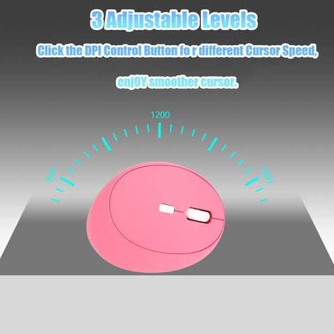 2.4G Wireless Vertical Ergonomic Optical Mouse, 800/1200 /1600 DPI, 6 Buttons for Laptop, Desktop, PC, Computer,Office(Pink)