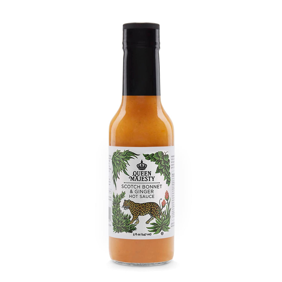 Queen Majesty Scotch Bonnet & Ginger Hot Sauce, 5 oz - All Natural Scotch Bonnet, Habanero, & Ginger Condiment - Vegan, Kosher, Gluten Free, non GMO, No Sugar, Award Winning & Featured on Hot Ones