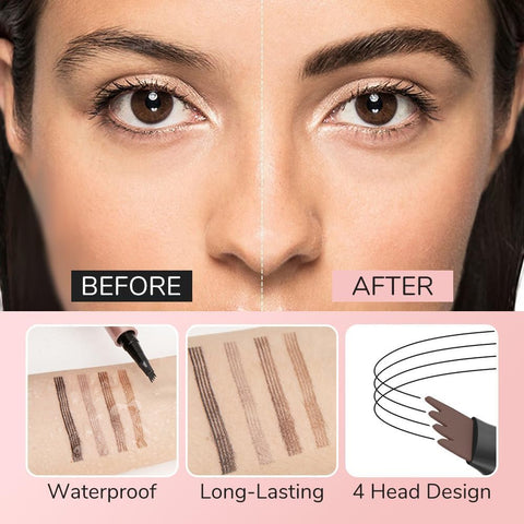 Generic 2024 New Magic Eyebrow Pencil - 4 Fork Tip 3D Waterproof Microblading Eyebrow Pencil Contouring Pen, Natural Long-Lasting Fine Stroke Microblading Eyebrow Pencil (Dark Brown)
