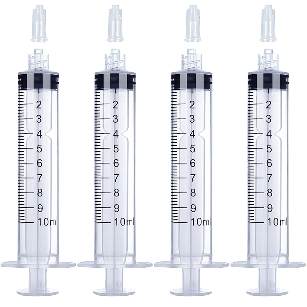 10mL Luer Lock Syringe 4 Pack Large Plastic Sterile Syringes without Needle, for Liquid, Oral, Measurement, Dispensing, with Cap