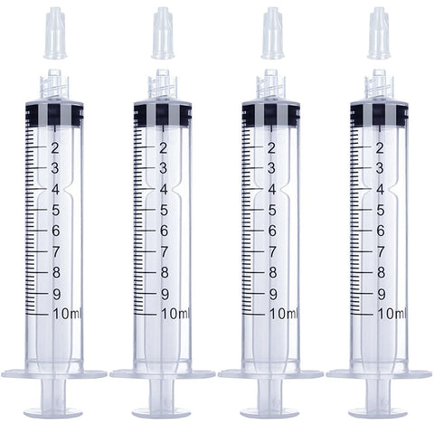10mL Luer Lock Syringe 4 Pack Large Plastic Sterile Syringes without Needle, for Liquid, Oral, Measurement, Dispensing, with Cap