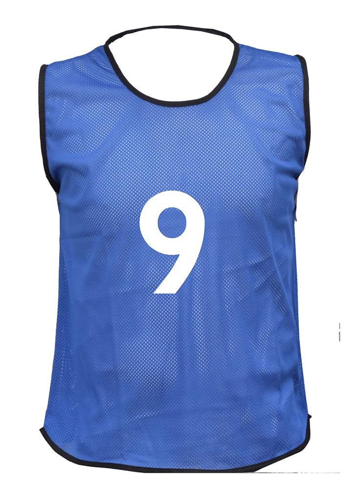 10 MESH BIBS FOOTBALL TRAINING SPORTS BIBS PRINTED NUMBER (1-10 OR number of your choice) Front & Back (Blue (Front Only), Adult(Large to XL))