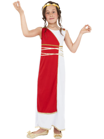 Smiffys Grecian Girl Costume, Red with Robe & Headpiece, Girls Fancy Dress, Child Dress Up Costumes