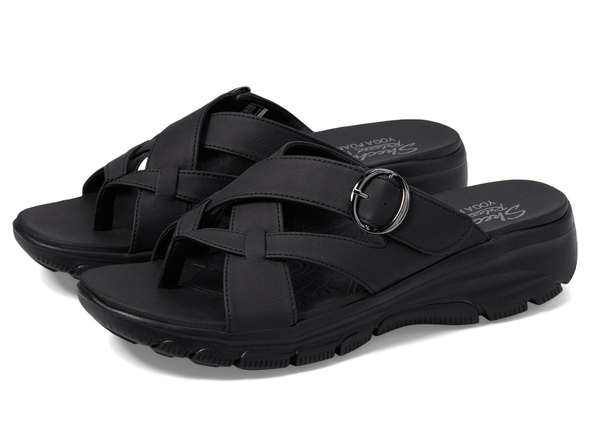 Skechers Women's Easy Going-Sundown Flip-Flop, Black/Black, 11