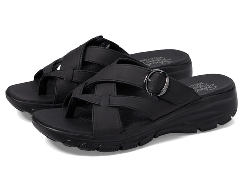 Skechers Women's Easy Going-Sundown Flip-Flop, Black/Black, 11
