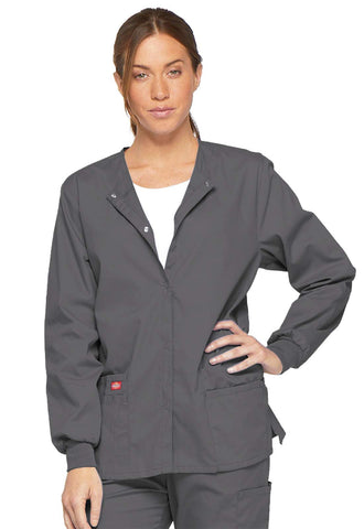 Dickies Women's EDS Signature Scrubs Missy Fit Snap Front Warm-Up Jacket, Pewter, X-Large