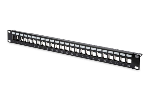 DIGITUS patch panel - modular - for Keystone modules - 19-inch - 24-port - shielded - 1U rack mount - black