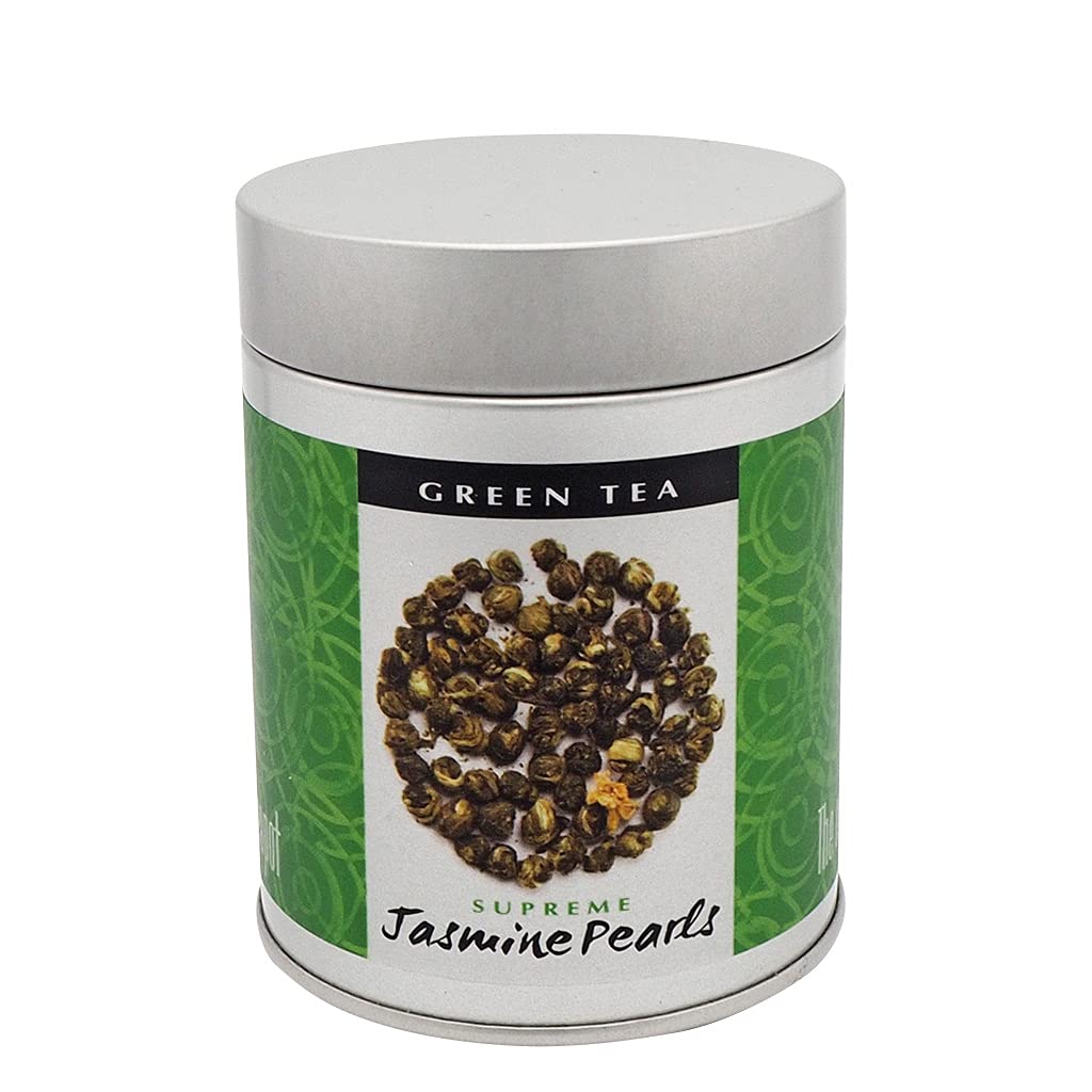 The Exotic Teapot - Supreme Jasmine Pearls, 75g Tin, Hand Rolled Jasmine Tea, Naturally Scented with Real Jasmine Blossoms