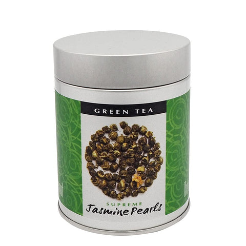 The Exotic Teapot - Supreme Jasmine Pearls, 75g Tin, Hand Rolled Jasmine Tea, Naturally Scented with Real Jasmine Blossoms