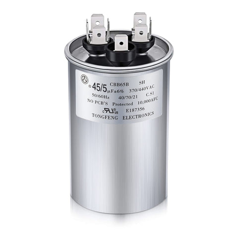 Frienda 45+5 MFD 45/5 uf Â±6% 370V or 440V VAC Dual Run Round Capacitor, 45 5 Start Capacitor for AC Air Conditioning Unit, Condenser Straight Cool or Heat Pump (1 Pcs)