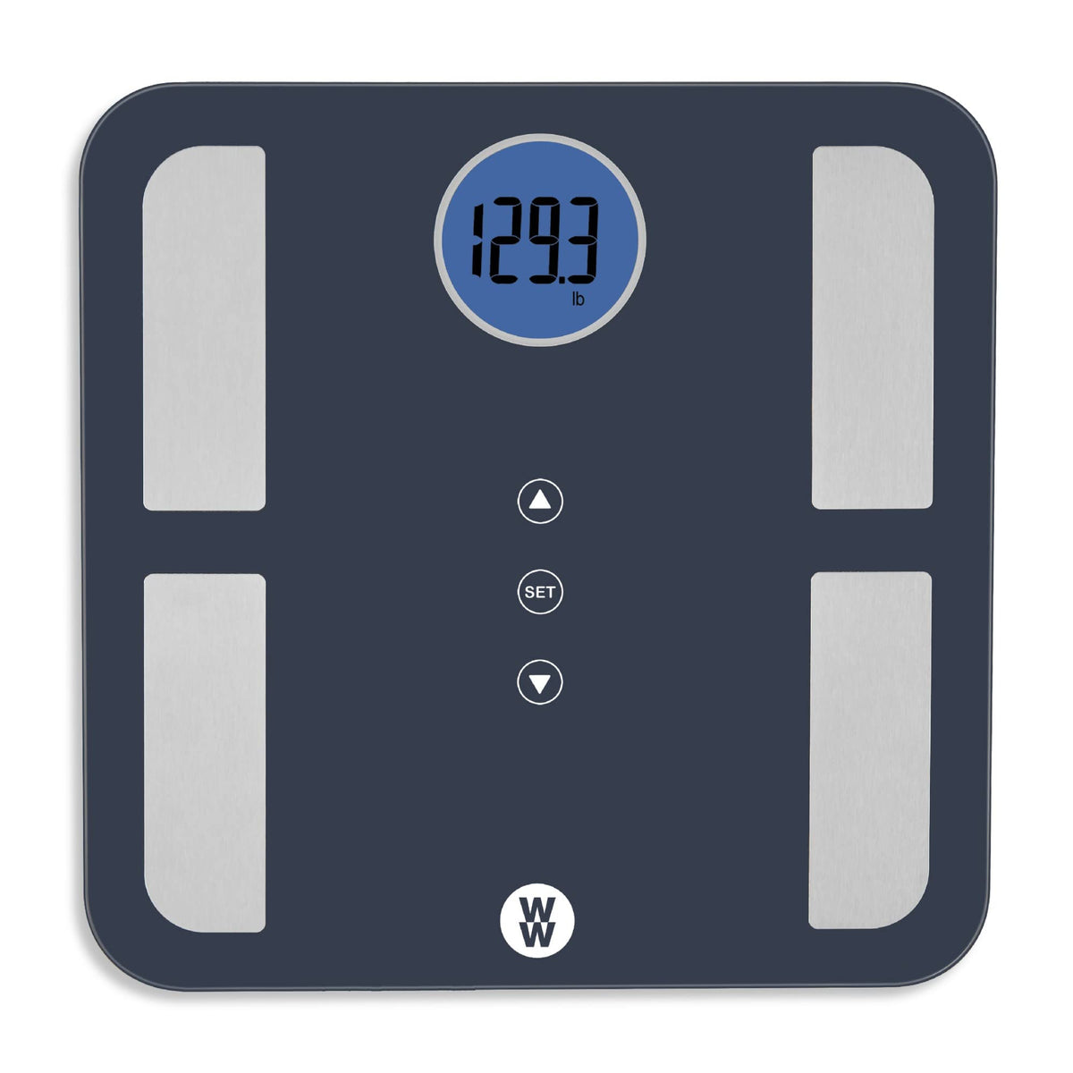 Weight Watchers Scales by Conair BathroomScale for BodyWeight,Glass Digital Scale,Body Analysis Measures Body Fat,Body Water,BMI,Bone Mass&Muscle for 4Users,Measures Weight up to 400Lbs in Black&Blue