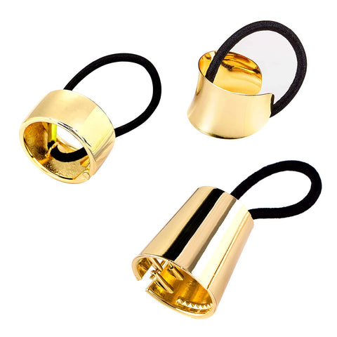 Ponytail Cuff Gold For Women Girls Gothic Punk Metal Hair Ties Circle Hair Holder Elastic Hair Band Fashion Hair Accessories For Ladies Thick Hair Rings Set 3 Styles