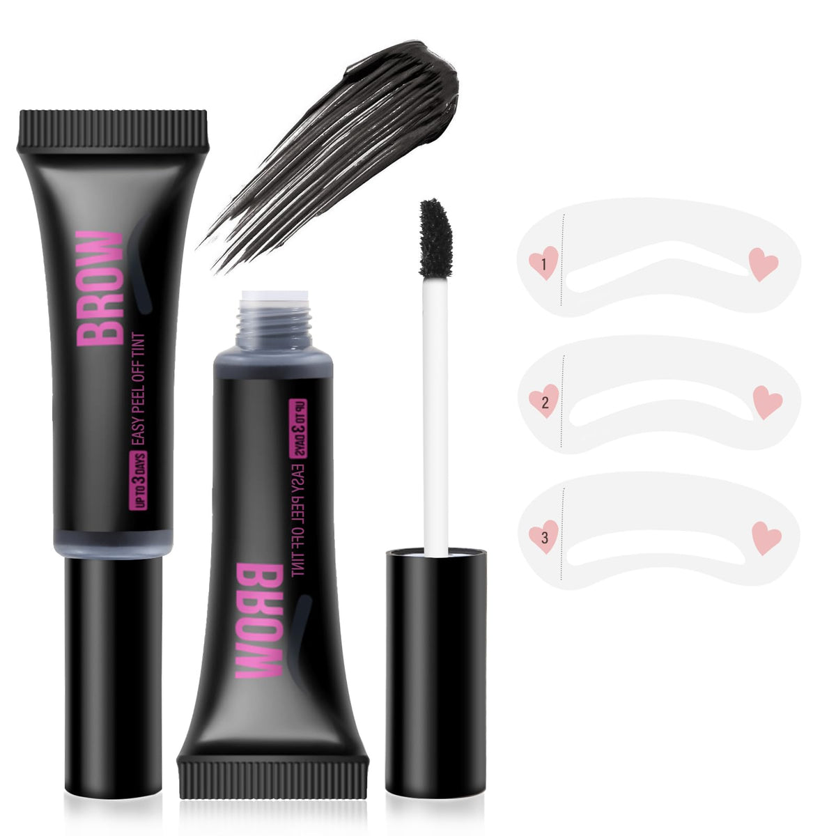 Boobeen Peel Off Eyebrow Gel, Brow Gel Mascara with Eyebrow Stamp Stencils, Waterproof Eyebrow Coloring Cream with Ultra-long Wear