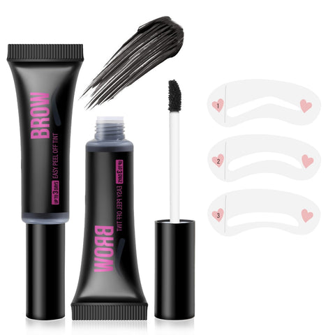 Boobeen Peel Off Eyebrow Gel, Brow Gel Mascara with Eyebrow Stamp Stencils, Waterproof Eyebrow Coloring Cream with Ultra-long Wear