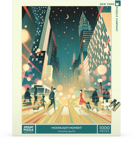 New York Puzzle Company - Transit Posters Moonlight Moment - 1000 Piece Jigsaw Puzzle for Adults by Jasu Hu