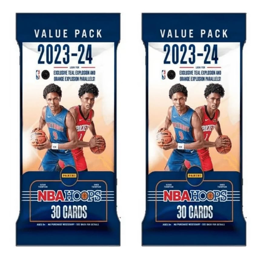 (2) 2023-2024 Panini NBA Hoops Basketball Jumbo Fat Cello Value Packs - 60 Basketball Trading Cards - Look for Victor Wembanyama Rooke Cards