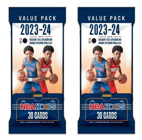 (2) 2023-2024 Panini NBA Hoops Basketball Jumbo Fat Cello Value Packs - 60 Basketball Trading Cards - Look for Victor Wembanyama Rooke Cards