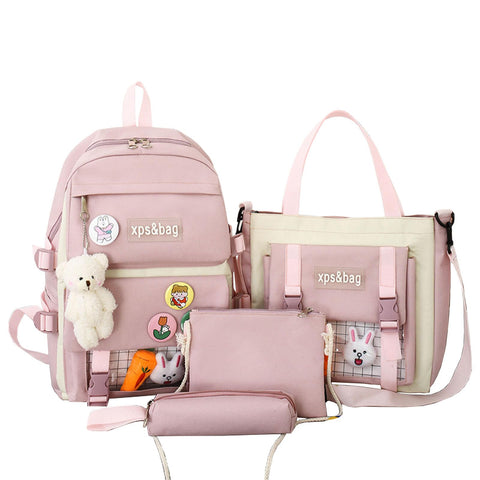 Aiyify 4Pcs Kawaii Backpack Cute Backpack for School Aesthetic Backpack Kawaii School Supplies Backpack Set with Accessories (Pink-A)â€¦