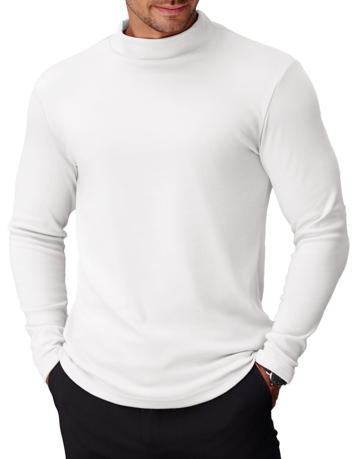 COOFANDY Mens Mock Turtleneck Long Sleeve Shirts Fashion Thermal Turtle Neck Casual Basic Layer T Shirts Slim Fit High Neck Pullover Sweater White