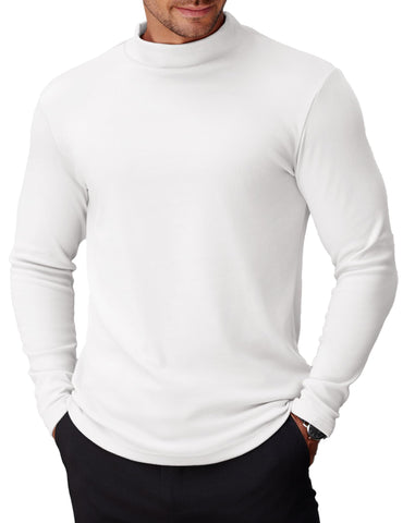 COOFANDY Mens Mock Turtleneck Long Sleeve Shirts Fashion Thermal Turtle Neck Casual Basic Layer T Shirts Slim Fit High Neck Pullover Sweater White