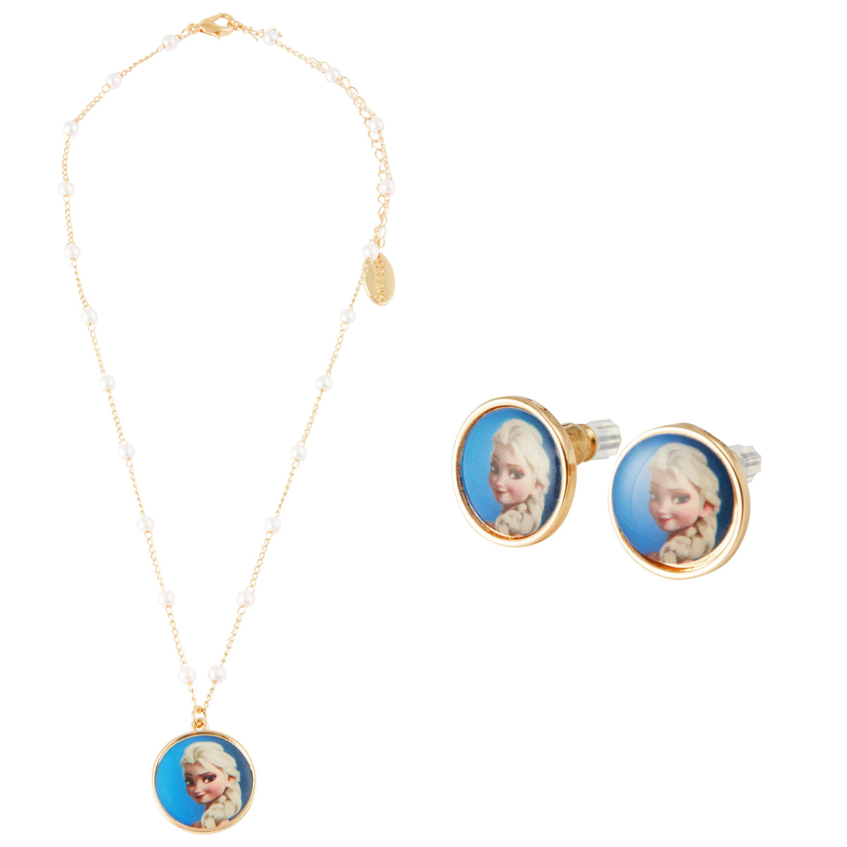 Disney Stitch Girls Jewellery Set, Friendship Necklace Earrings Bracelet Rings - Stitch Gifts (Gold Elsa)