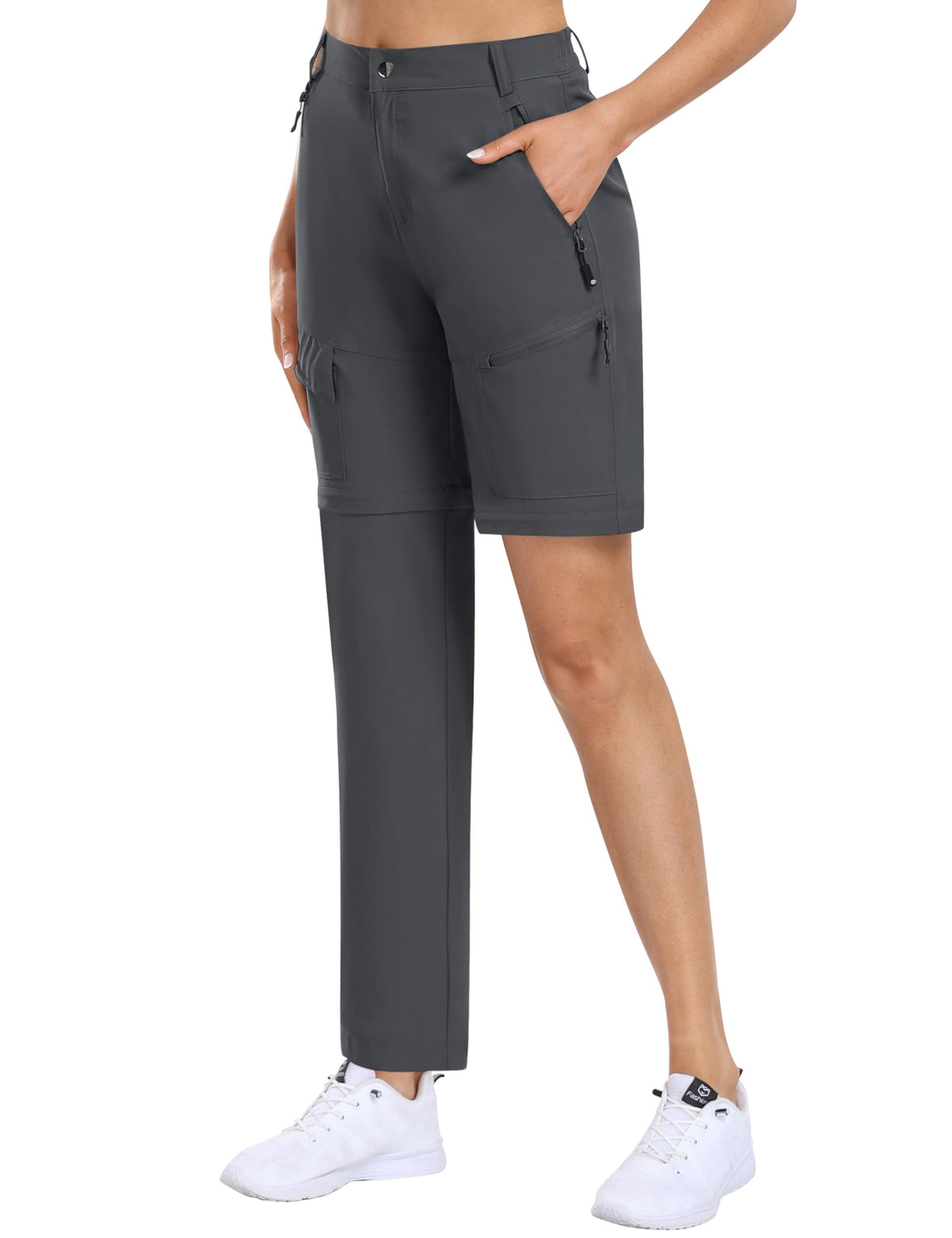 MoFiz Women's Hiking Convertible Pants Zip Off Fishing Travel Outdoor Rock Climbing Cycling Pants Dark Grey M