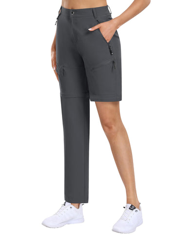 MoFiz Women's Hiking Convertible Pants Zip Off Fishing Travel Outdoor Rock Climbing Cycling Pants Dark Grey M