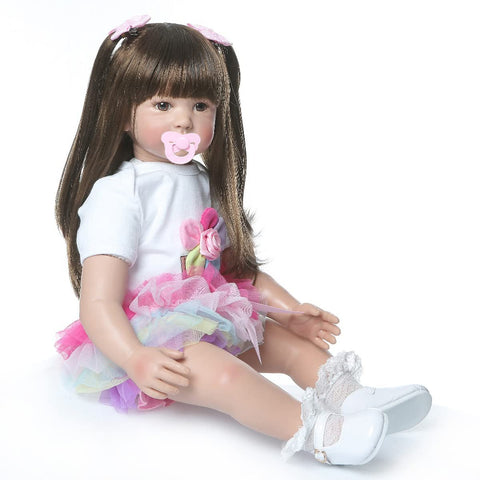 TERABITHIA 24inch 60cm Big Size Silicone Vinyl Reborn Toddler Princess Girl Doll Rainbow Dress Stuffed Cloth Body Newborn Dolls That Look Realistic Child Xmas Birthday Gift