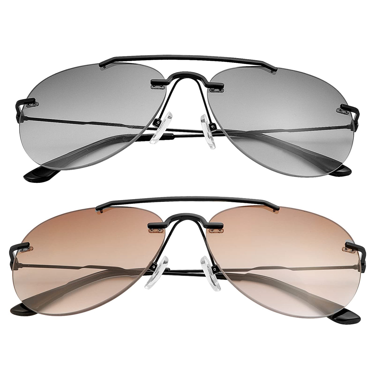 MIRYEA 2 Pairs Bifocal Reading Sunglasses UV400 Protection Outdoor Sun Readers Blue Light Blocking Glasses Tinted Shades for Men and Women Classic Eyewear Retro Stylish Driving Safety Eyeglasses +1.0