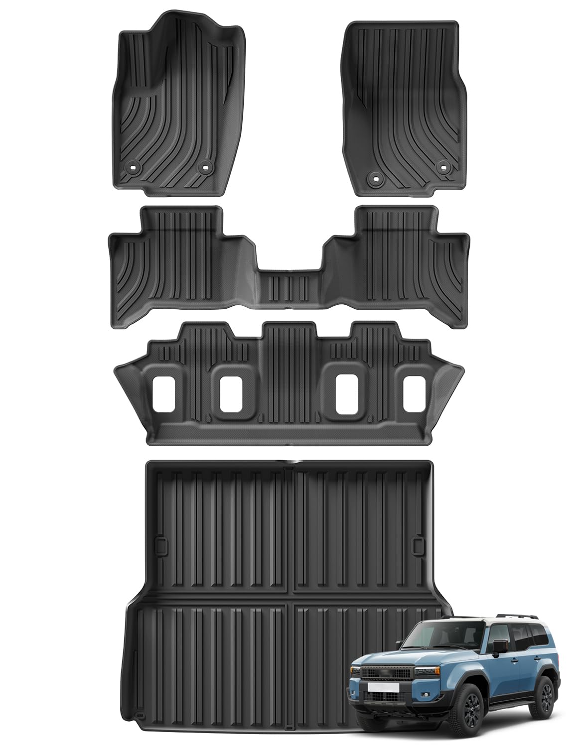 SMABEE Floor Mats & Cargo Liner for 2024 2025 Toyota Land Cruiser Prado 250 J250 LC250 (Only for 5 Seat,US Version) Accessories TPE All Weather Floor Liners Trunk Mat Car Mats,Black