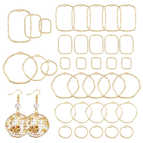 CHGCRAFT 48Pcs 2 Style Alloy Open Back Bezel Pendants Hollow Earring Frame Charm Resin Bezel Earring Frame Epoxy Resin Charms for DIY UV Resin Necklace Earring Jewellery Making, Gold