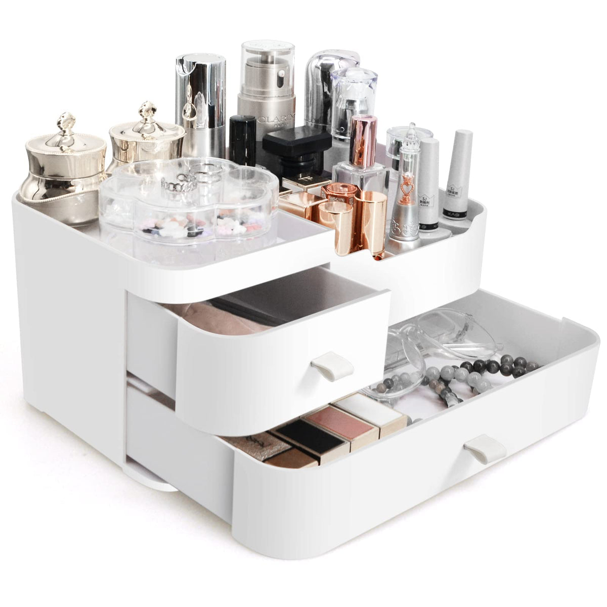 Macallen Makeup Organiser Make Up Storage, Cosmetic Organisers Make Up Storage Organizer Box - Cosmetic Storage Box Skincare Display Drawer Beauty Organizer for Bathroom Dresser Bedroom | White