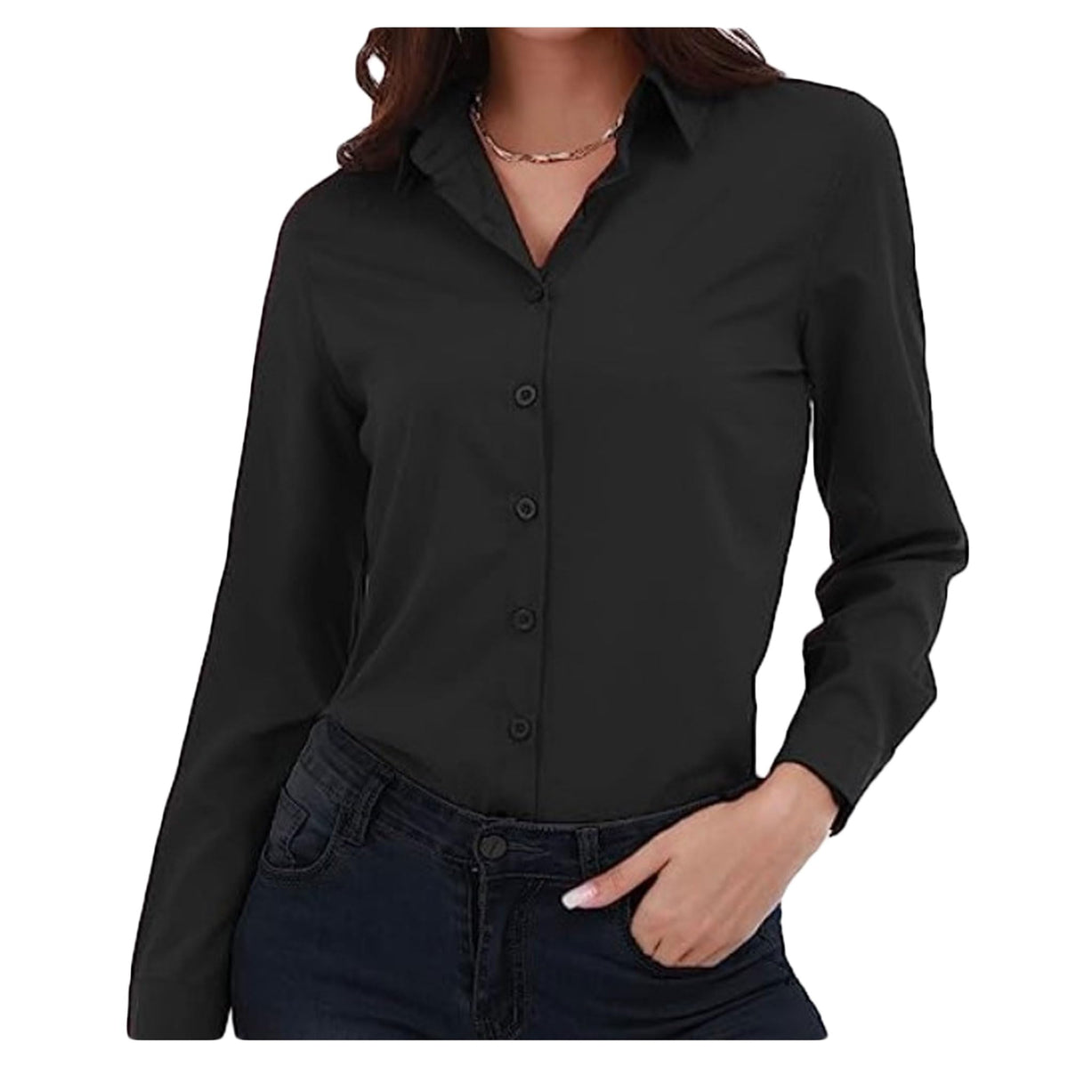 Letuwj Women's Shirt Long Sleeve Simple Stretch Formal Wear Black L