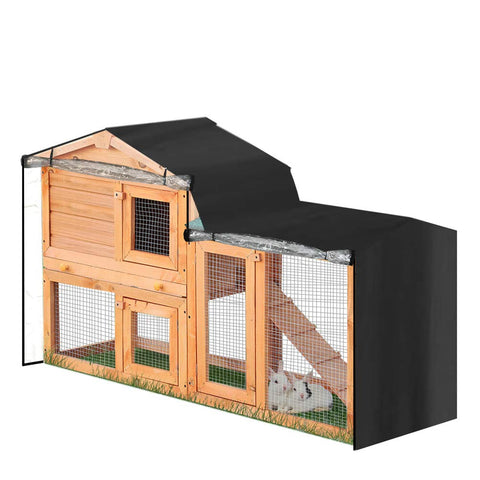 Rabbit Hutch Cover, Durable 210D Double Layer Thermal Hutch Cover Bunny Hutch Cover Hutch with Pointed Window, Rabbit Cage Cover for the Winter - 71" L x 20" W x 34" H