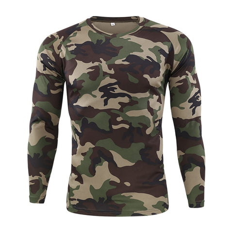 GYHH Mens Long Sleeve Baselayer,Quick-drying Camouflage T-shirt Breathable Crew Neck Military Clothes Fou Outdoor Hunting Hiking Camping Climbing Fishing (CL camouflage,Large)