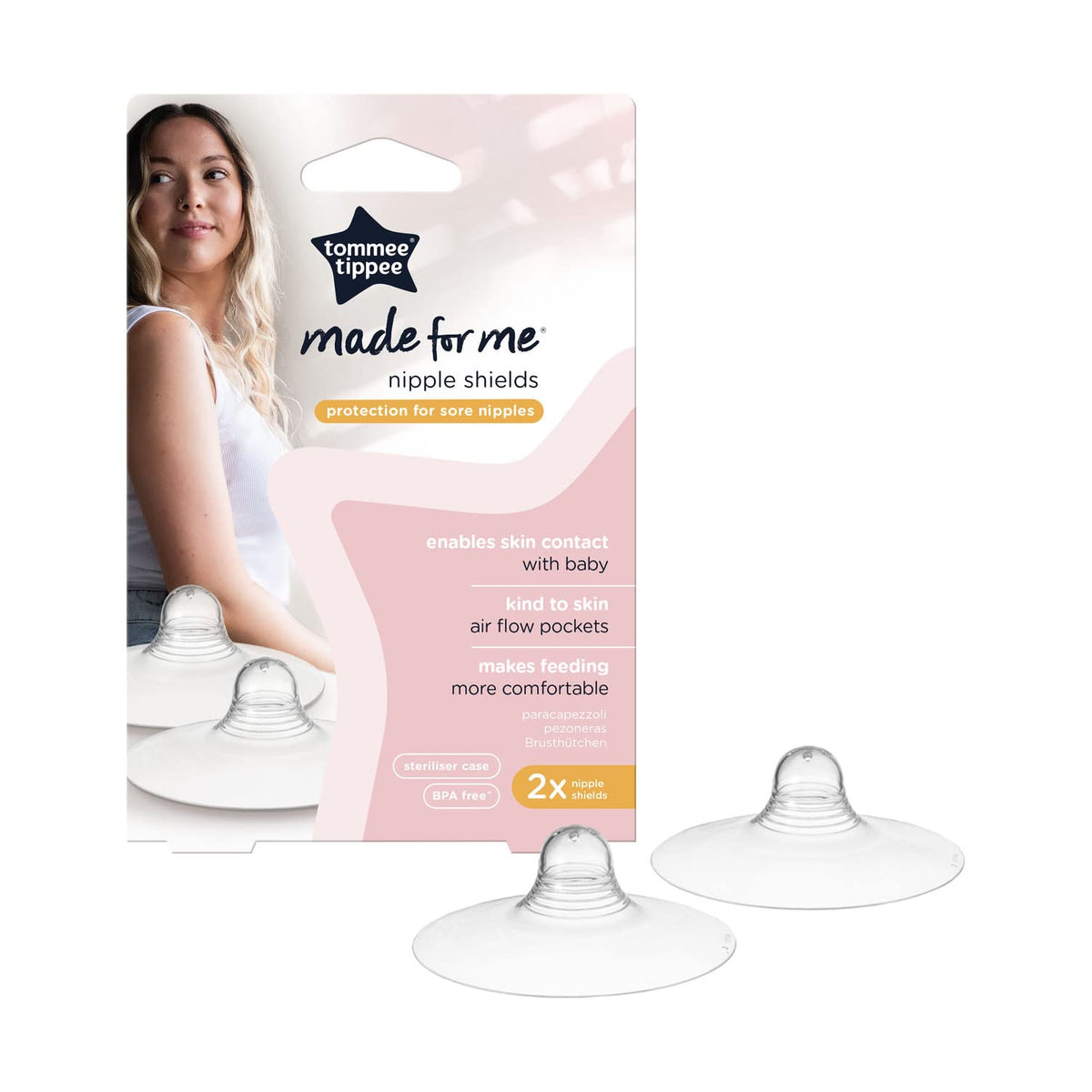 Tommee?Tippee?Made for Me Nipple Shields for Breastfeeding Mums, Soft, Flexible Silicone, Protects Sore and Cracked Nipples, Pack of 2