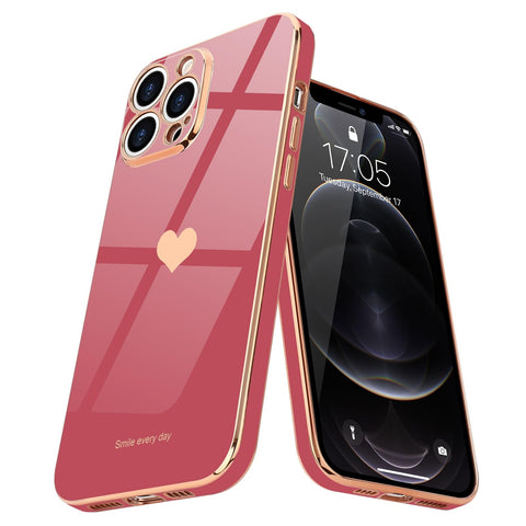 Teageo for iPhone 12 Pro Case Cute Heart Pattern for Women Girls Slim Luxury Bling Plating Soft TPU Anti-Scratch Shockproof Bumper Phone Case for iPhone 12 Pro, Bright Blush