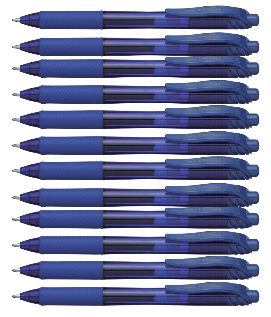 Pentel EnerGel-X Retractable Liquid Gel Pen (1.0mm) Metal Tip, Blue Ink, Box of 12 (BL110-C)