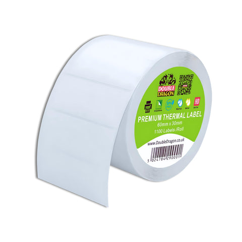 Double Dragon, 1,100 Direct Thermal Labels, 60mm x 30mm, Premium Coated, Self-Adhesive White Stickers, for Zebra, MUNBYN Printers