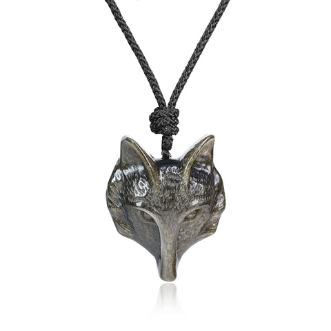 COAI Men's Viking Wolf Necklace Golden Obsidian Necklace for Men Crystal Necklace